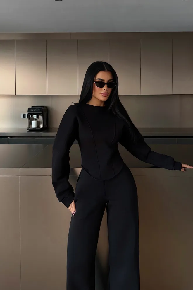 EYYO ATELIER Black Elegant Casual Sport Tracksuit Wholesale Clothing 1