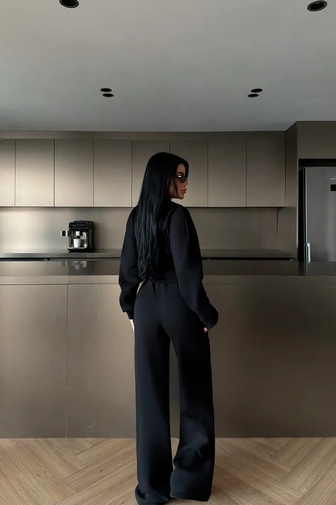 EYYO ATELIER Black Elegant Casual Sport Tracksuit Wholesale Clothing Spring