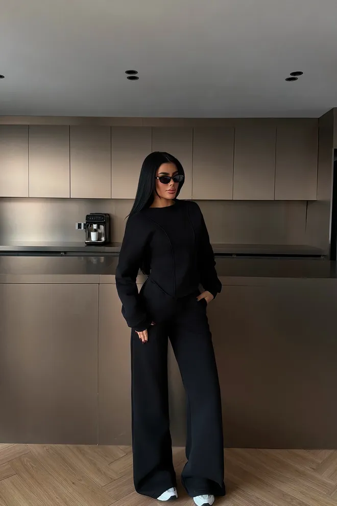 EYYO ATELIER Black Elegant Casual Sport Tracksuit Wholesale Clothing Lounge