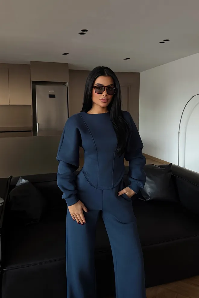 EYYO ATELIER Navy Blue Tracksuit For Casual And Sport Wholesale Clothing Lounge