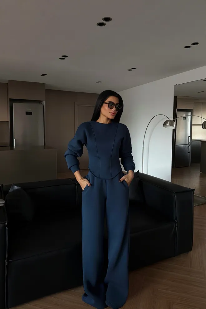 EYYO ATELIER Navy Blue Tracksuit For Casual And Sport Wholesale Clothing 1