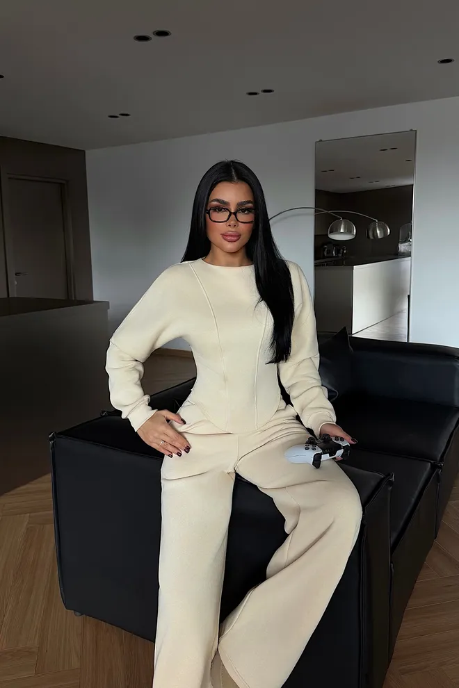 EYYO ATELIER Trening Bej Cu Pantaloni Palazzo Și Buzunare Oblice Îmbrăcăminte cu ridicata 1