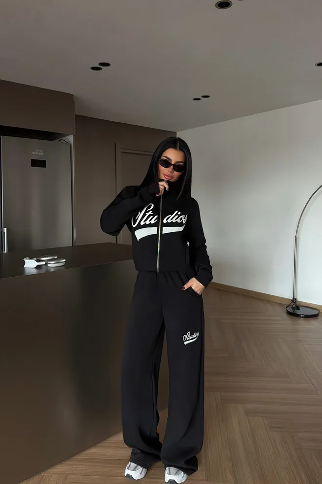 EYYO ATELIER Trening Negru Slim Fit Cu Picior Larg Jogger Îmbrăcăminte cu ridicata Casual