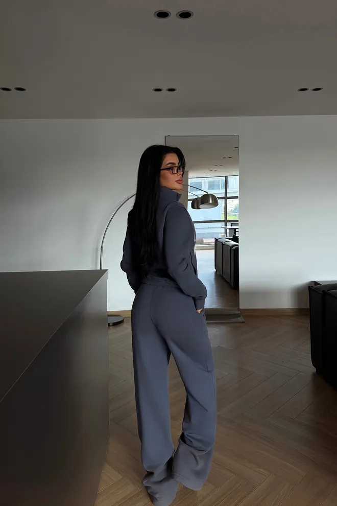 EYYO ATELIER Grey Tracksuit Oversized Jogger With Zip Up Closure Wholesale Clothing Spring