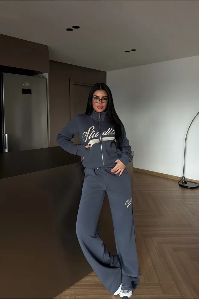 EYYO ATELIER Grey Tracksuit Oversized Jogger With Zip Up Closure Wholesale Clothing Lounge