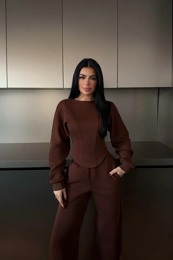 EYYO ATELIER Brown Tracksuit Casual Sport Elegant Jogger Wholesale Clothing 1