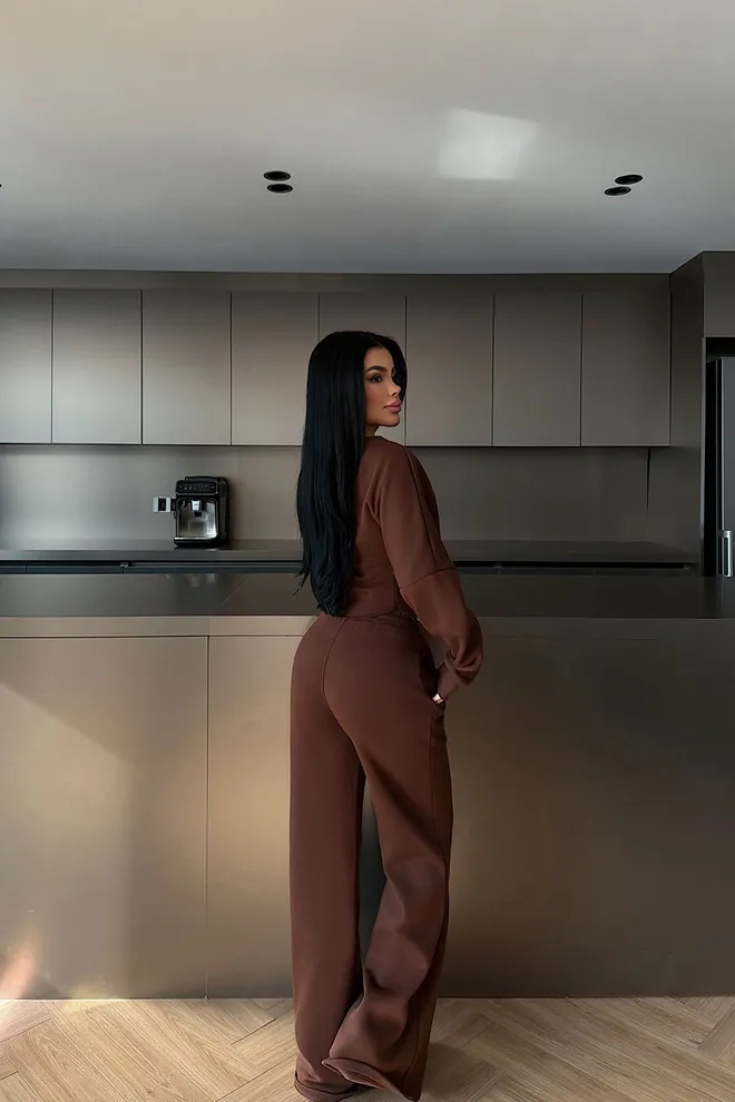 EYYO ATELIER Brown Tracksuit Casual Sport Elegant Jogger Wholesale Clothing Spring