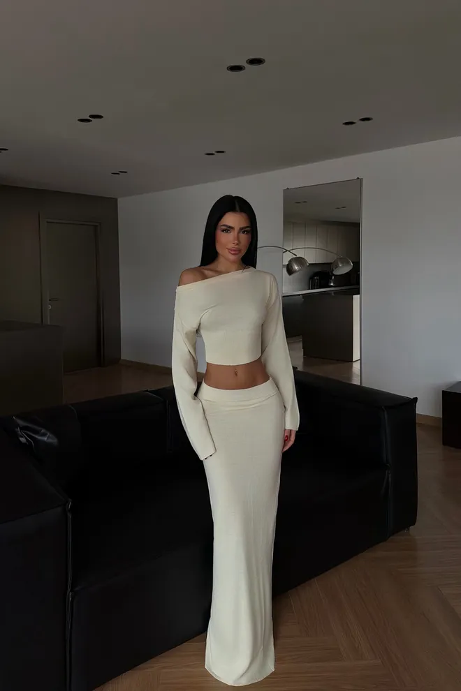 EYYO ATELIER Traje Beige Elegante Slim Fit Con Falda Maxi Bodycon Ropa al por mayor Casual