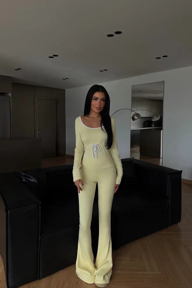 EYYO ATELIER Abito Giallo Casual Sexy Con Pantaloni Palazzo Svasati Abbigliamento all'ingrosso 1