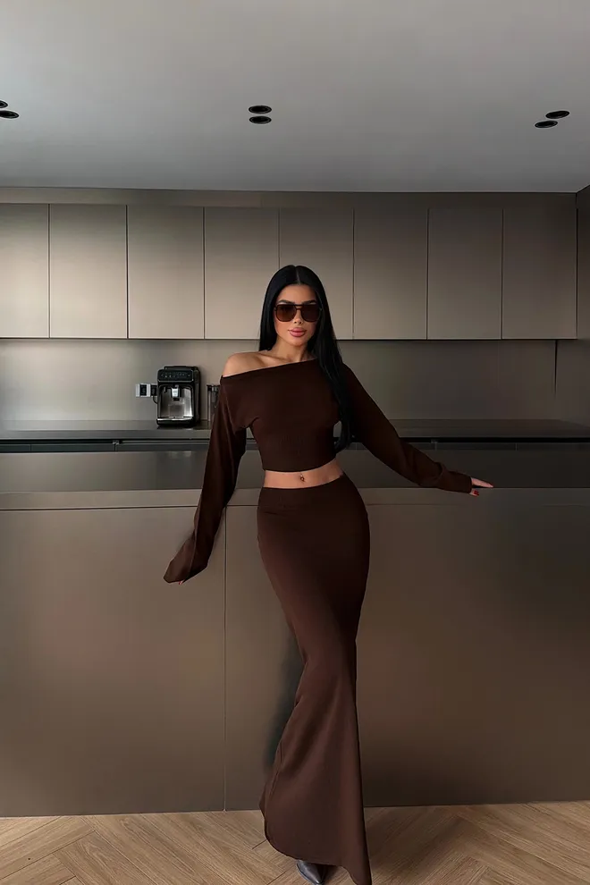 EYYO ATELIER Rinkinys Rudas Seksualus Elegantiškas Undinė Maxi Didmeninė prekyba drabužiais Čiuožėjos