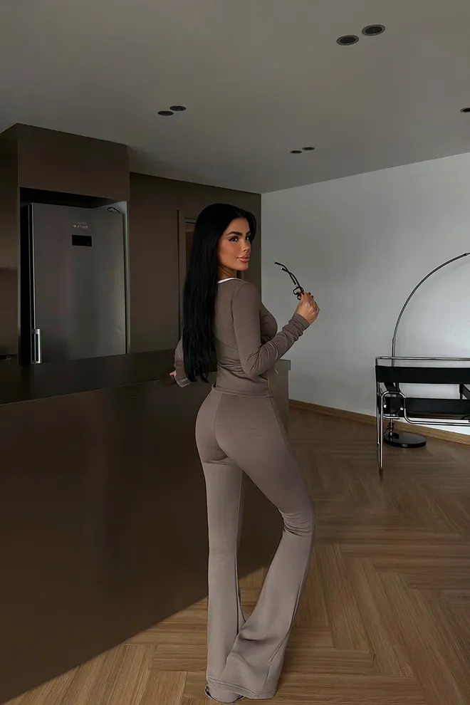 EYYO ATELIER Brown Slim Fit Casual Sport Suit Wholesale Clothing Spring