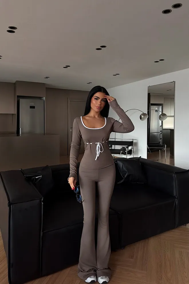 EYYO ATELIER Brown Slim Fit Casual Sport Suit Wholesale Clothing Casual