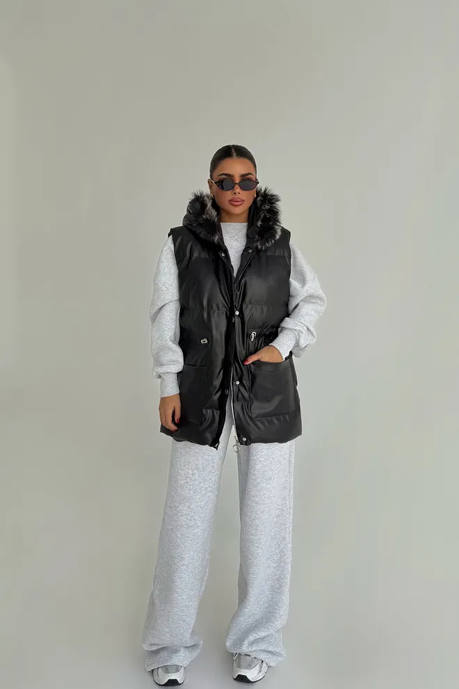 EYYO ATELIER Chaleco Largo Casual Oversize Negro Ropa al por mayor Modesto