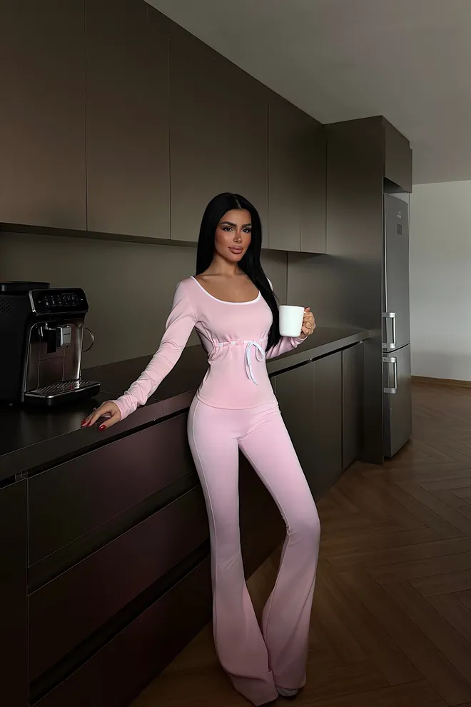 EYYO ATELIER Pink Slim Fit Casual Sport Suit Wholesale Clothing Lounge