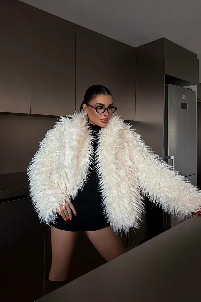 EYYO ATELIER White Glam Elegant Fur Jacket Wholesale Clothing Vintage