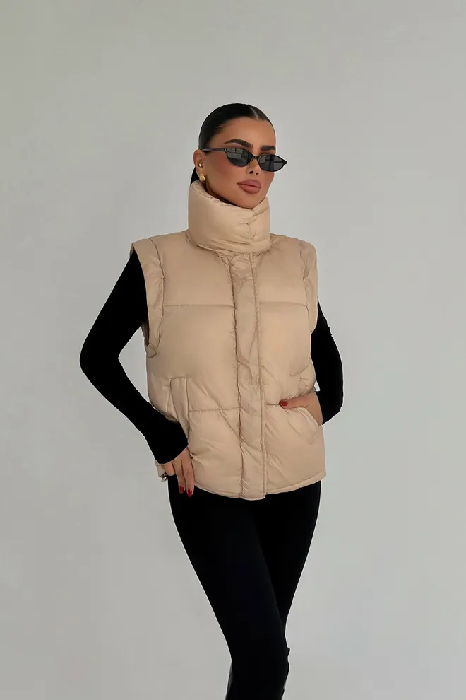 EYYO ATELIER Chaleco Beige Casual Con Cremallera Y Bolsillos Oblicuos Ropa al por mayor Casual