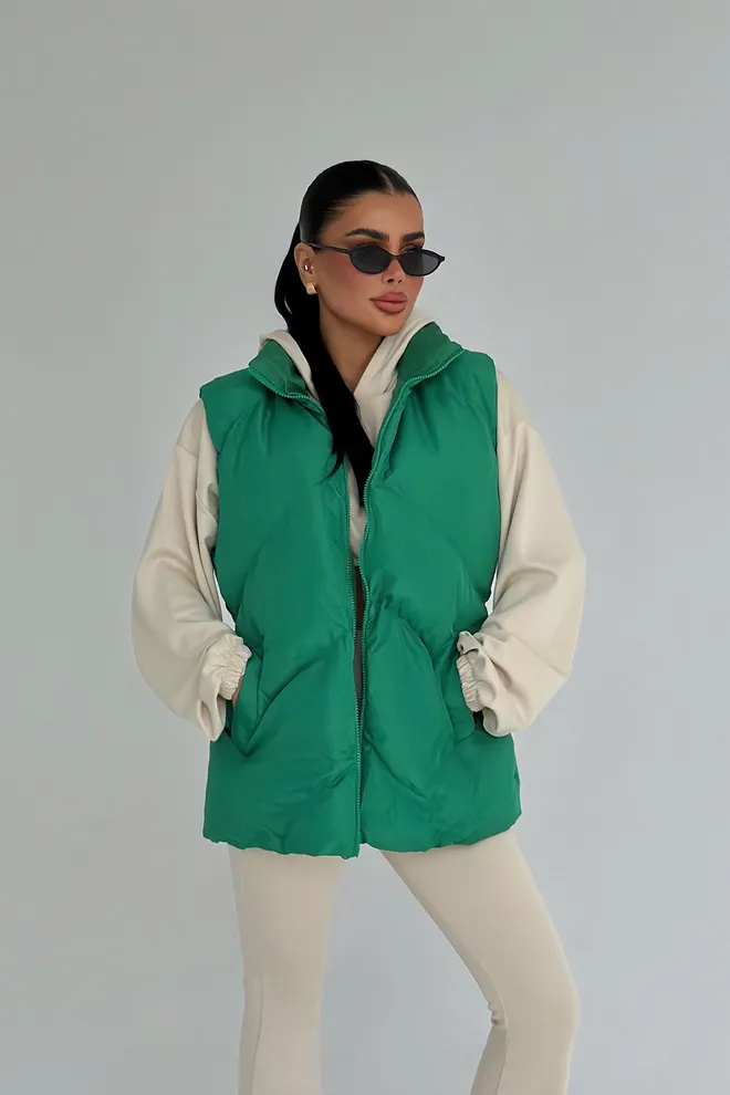EYYO ATELIER Chaleco Verde Largo Oversized Con Cremallera Ropa al por mayor Casual