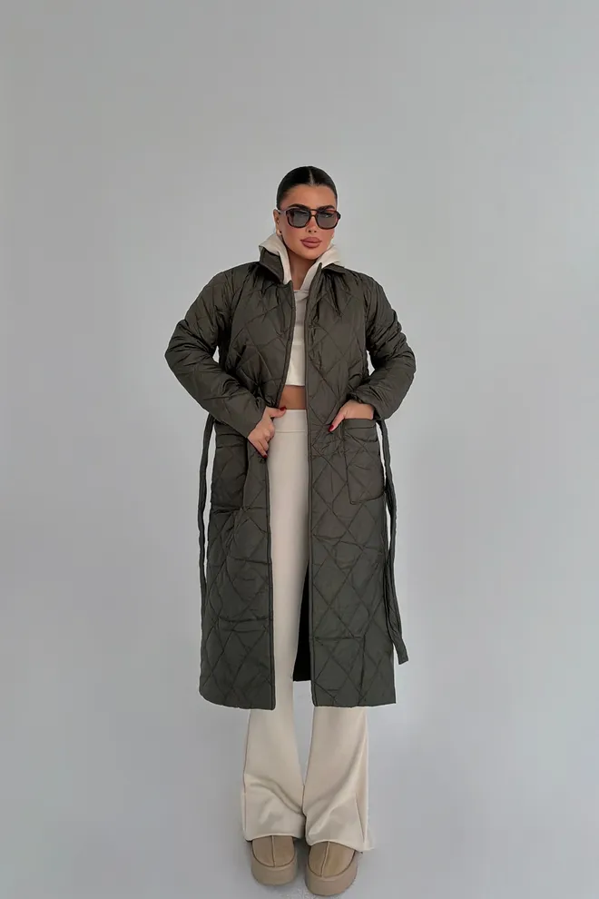 EYYO ATELIER Kapitoneli Yeşil Anvelop Ceket Toptan Giyim Tesettür