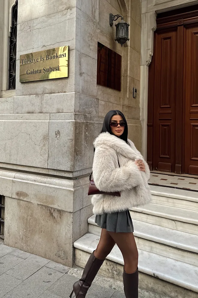 EYYO ATELIER Cream Short Fur Wholesale Clothing Elastane