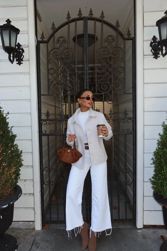 EYYO ATELIER Pocket Detail Double Breasted Jacket Cream Wholesale Clothing Spring