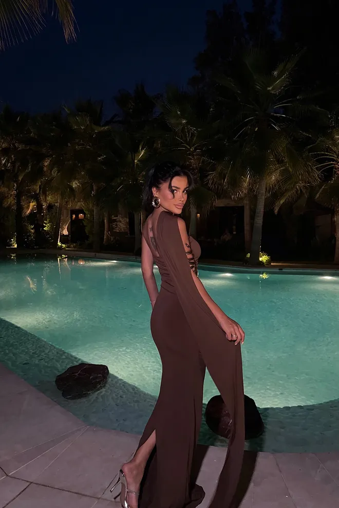 EYYO ATELIER Brown Sexy Elegant Formal Glam Bodycon Dress Wholesale Clothing Formal