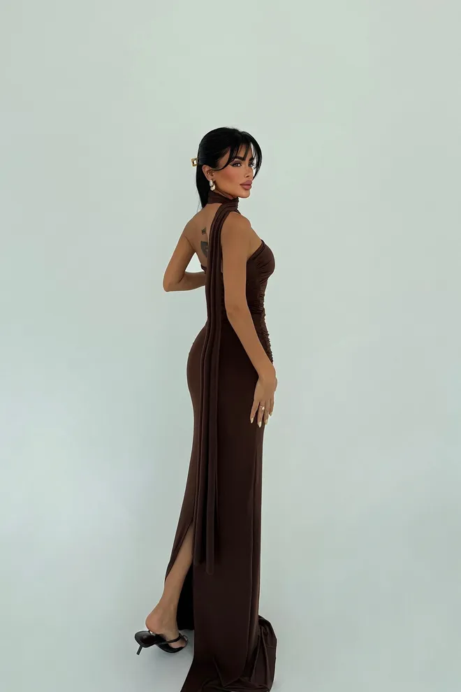 EYYO ATELIER Brown Sexy Elegant Formal Glam Bodycon Dress Wholesale Clothing Summer