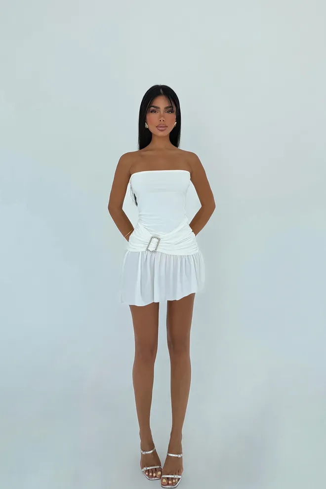 EYYO ATELIER White Strapless Mini Slip Dress Wholesale Clothing 5