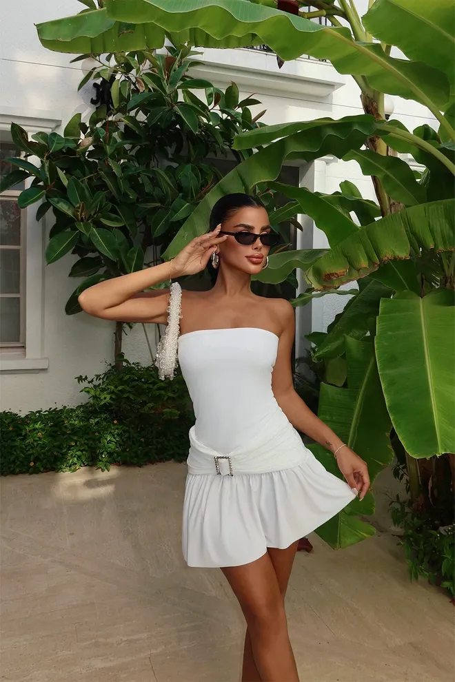 EYYO ATELIER White Strapless Mini Slip Dress Wholesale Clothing 1