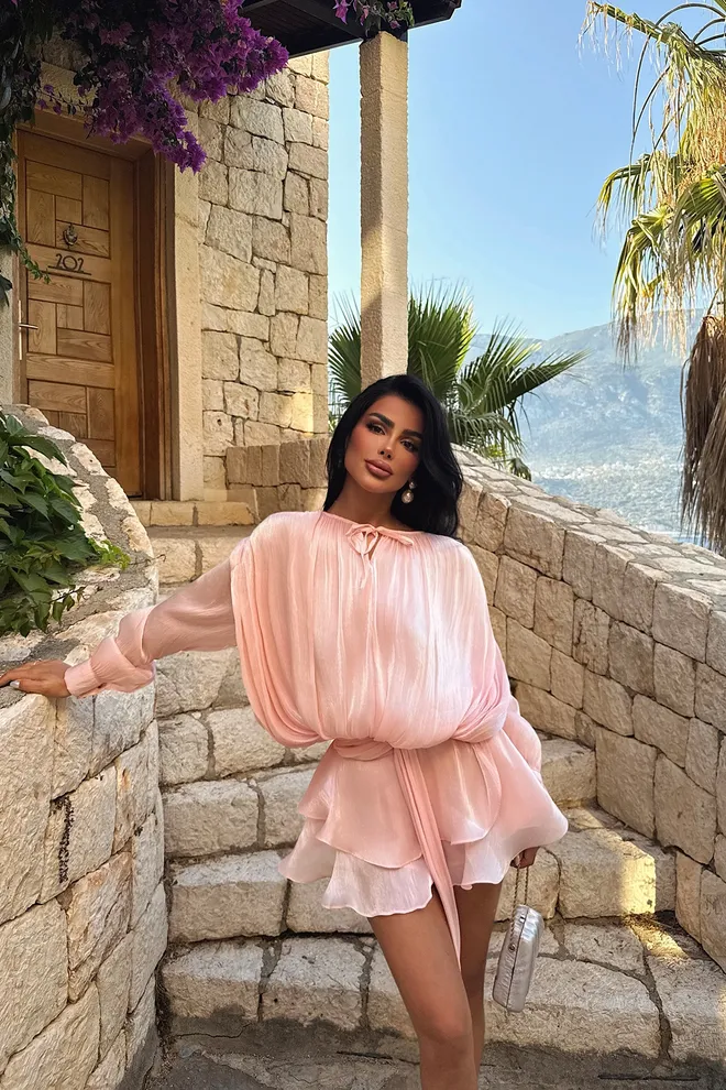 EYYO ATELIER Vestido Babydoll Mini Rosa Sexy Elegante Ropa al por mayor Sexy