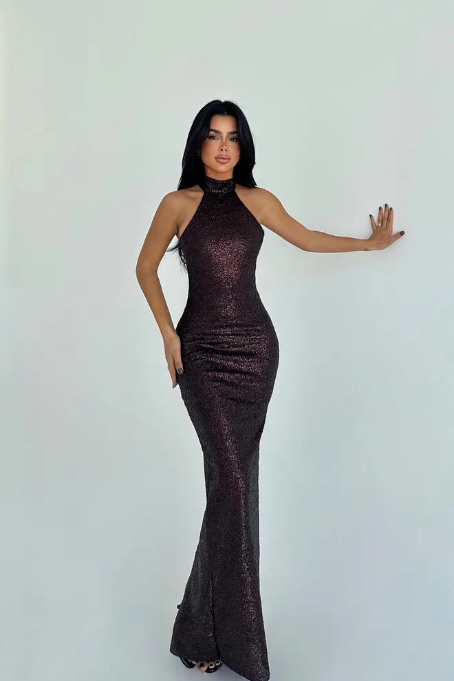 EYYO ATELIER Vestido Vermelho Shion Com Lantejoulas Roupas por atacado Sensual