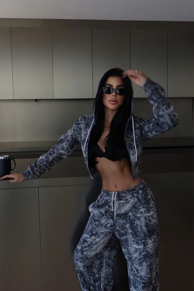 EYYO ATELIER Chándal Negro Mármol Cremallera Jogger Ropa al por mayor 1