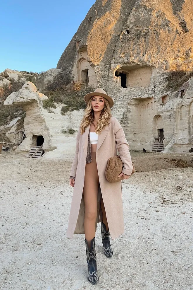 EYYO ATELIER Béžový Elegantný Jednoradový Dlhý Kabát Veľkoobchod s oblečením Jar