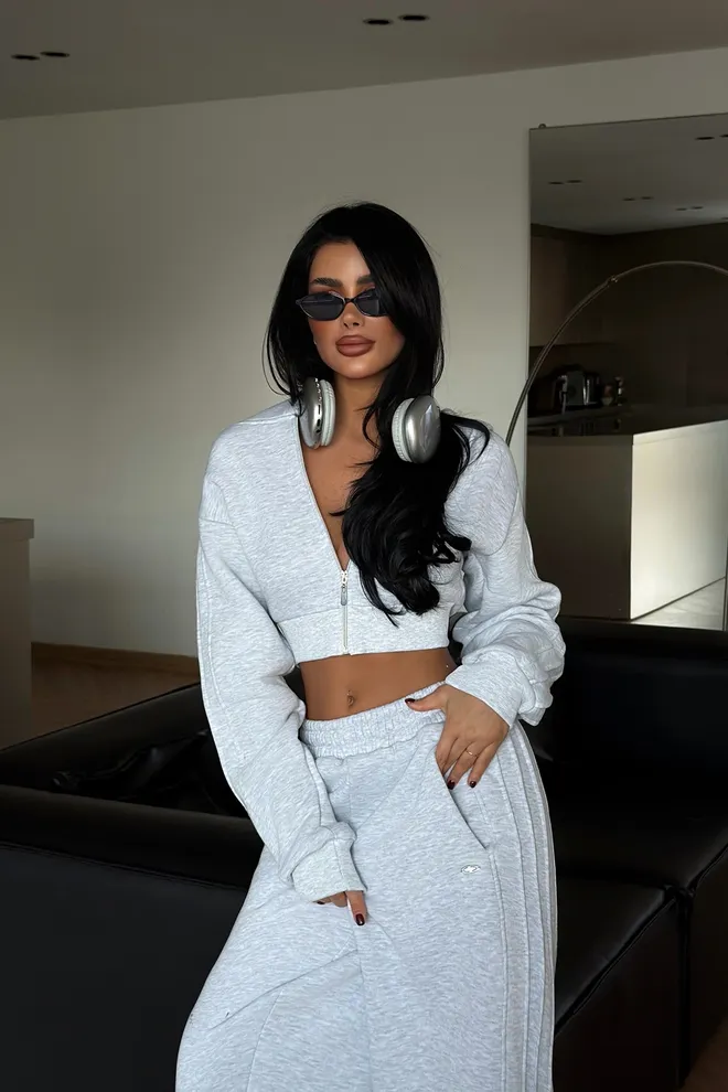 EYYO ATELIER Grey Slim Fit V Neck Jogger Tracksuit Wholesale Clothing Lounge