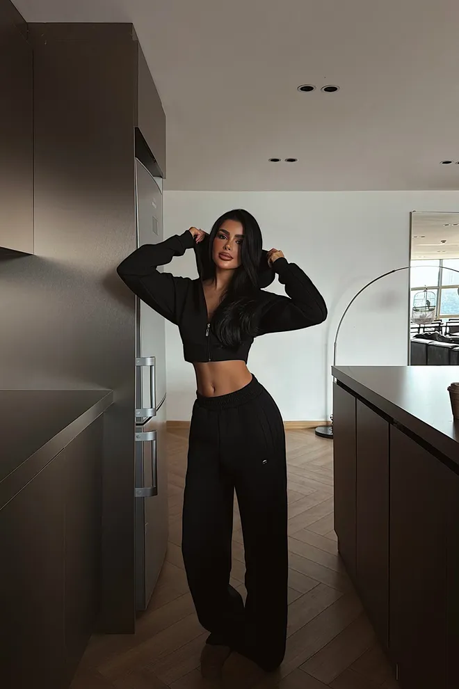 EYYO ATELIER Negro Chándal Casual Deporte Ropa De Calle Jogger Conjunto Ropa al por mayor Casual