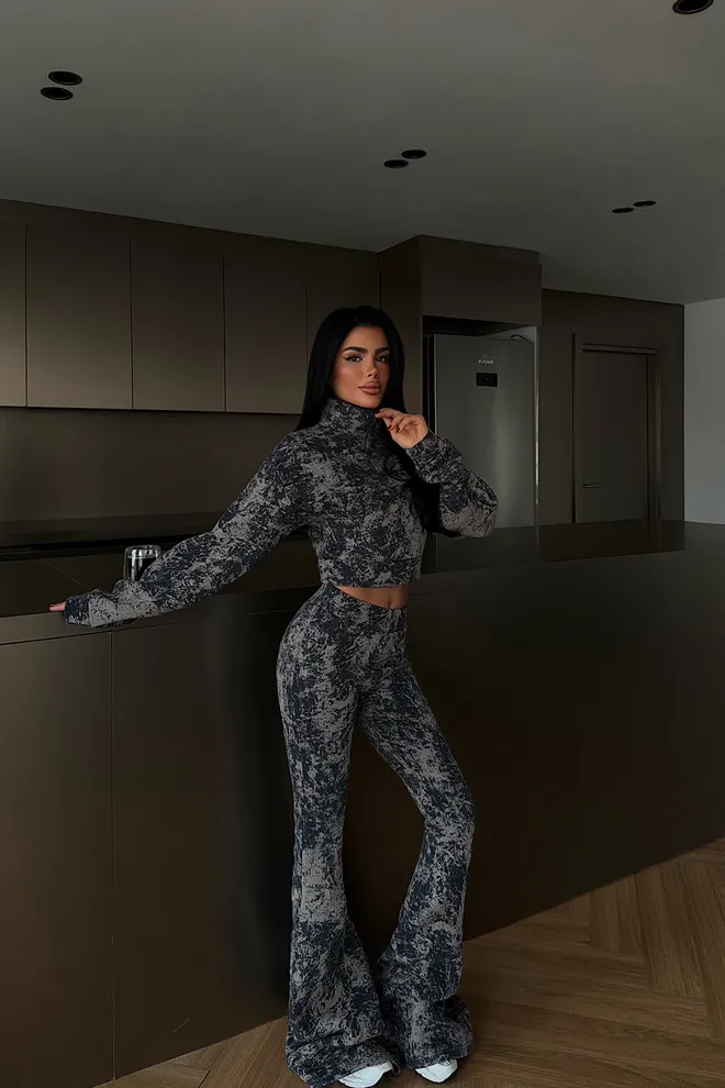 EYYO ATELIER Traje Mezcla De Colores Slim Fit Palazzo Pierna Acampanada Ropa al por mayor Casual