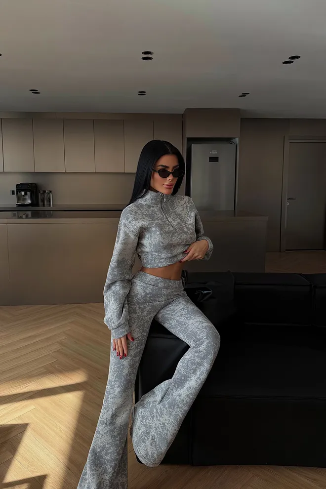 EYYO ATELIER Grey Marble Slim Fit Zip Up Suit Wholesale Clothing 1