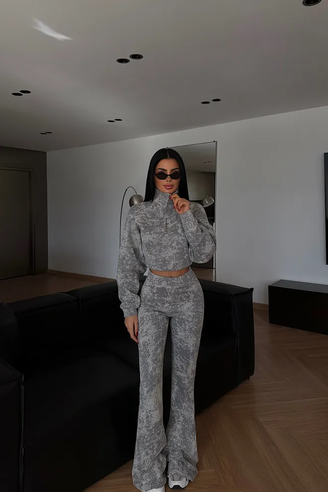 EYYO ATELIER Traje Gris Mármol Ajustado Con Cremallera Ropa al por mayor Casual