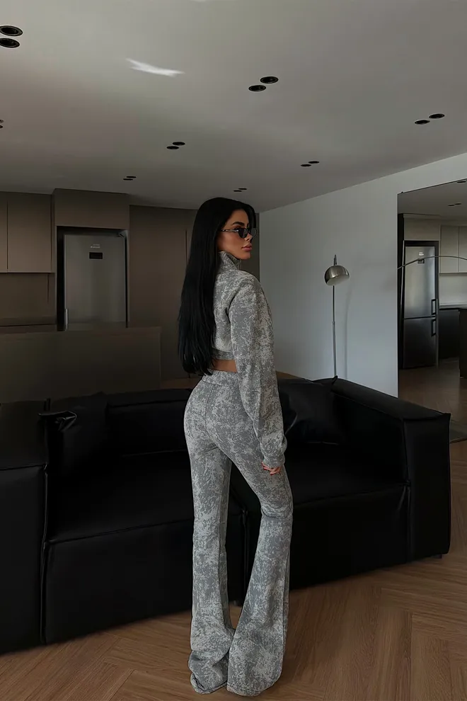 EYYO ATELIER Grey Marble Slim Fit Zip Up Suit Wholesale Clothing Spring