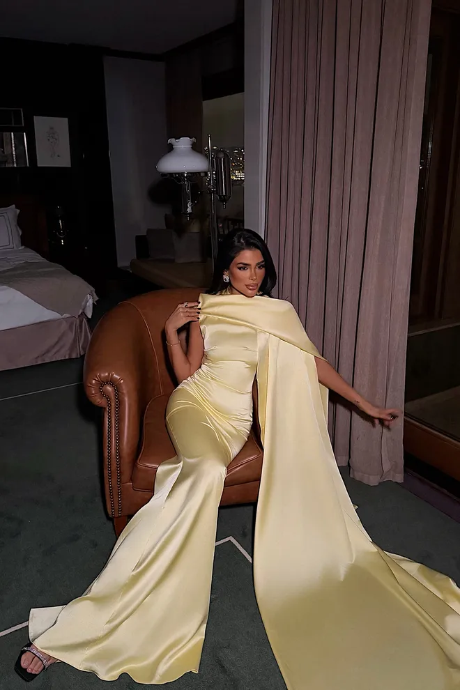 EYYO ATELIER Žuta Elegantna Haljina Etui Do Poda Padajući Izrez Veleprodaja odjeće Koktel