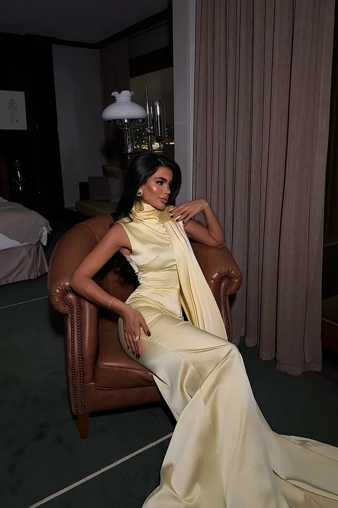 EYYO ATELIER Žuta Elegantna Haljina Etui Do Poda Padajući Izrez Veleprodaja odjeće 1