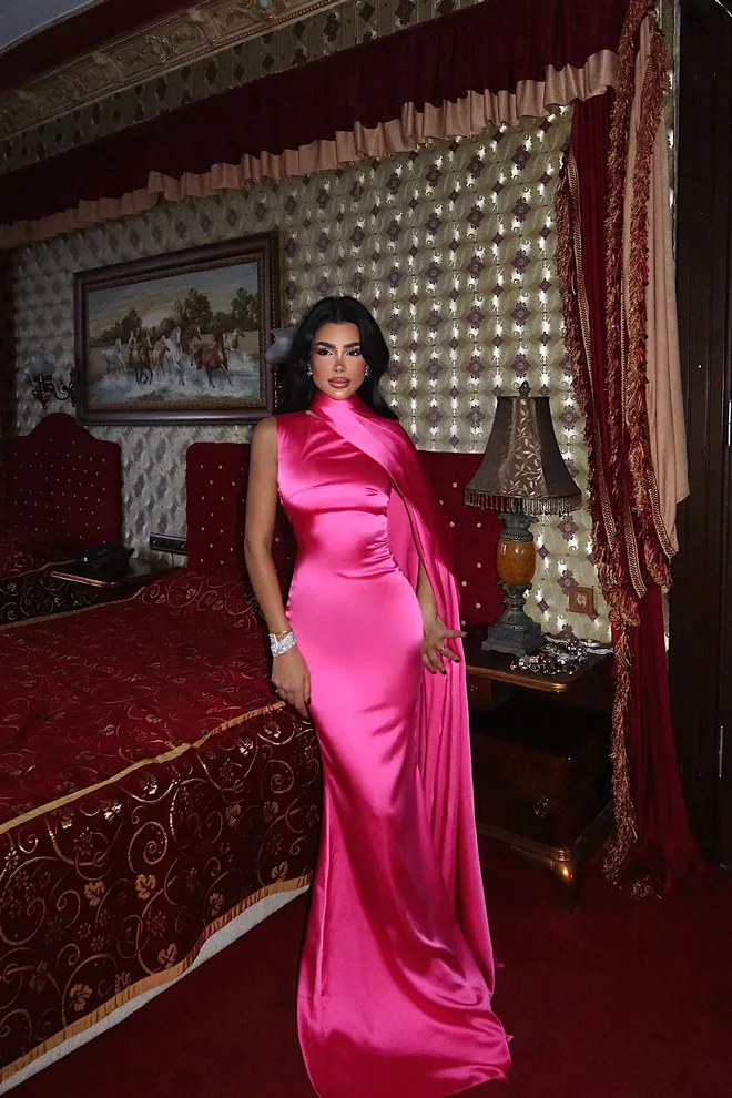 EYYO ATELIER Elegant Pink Sheath Dress With Cap Sleeves Wholesale Clothing Formal