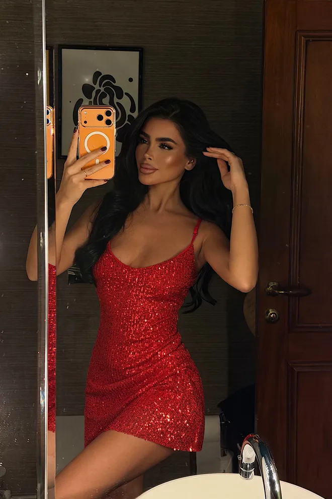 EYYO ATELIER Rode Pailletten Bodycon Mini Jurk Groothandel Kleding Sexy