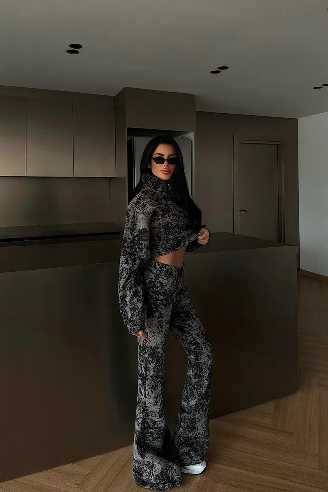 EYYO ATELIER Costum Casual Negru Slim Fit Cu Pantaloni Bootcut Îmbrăcăminte cu ridicata 1