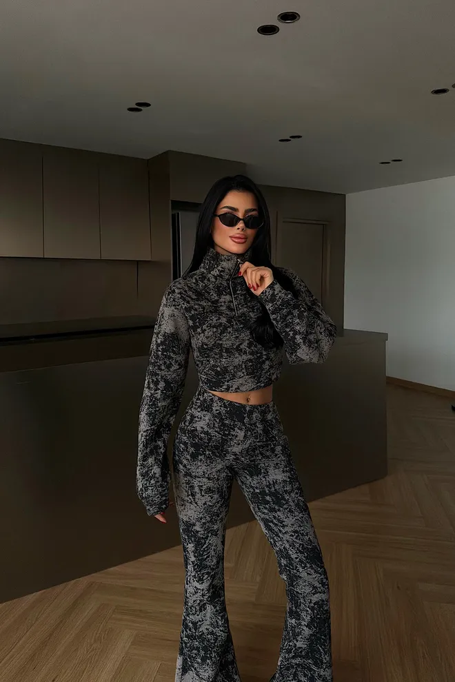 EYYO ATELIER Costum Casual Negru Slim Fit Cu Pantaloni Bootcut Îmbrăcăminte cu ridicata Lejer