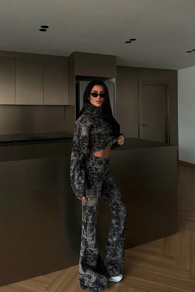 EYYO ATELIER Costum Casual Negru Slim Fit Cu Pantaloni Bootcut Îmbrăcăminte cu ridicata Primăvară