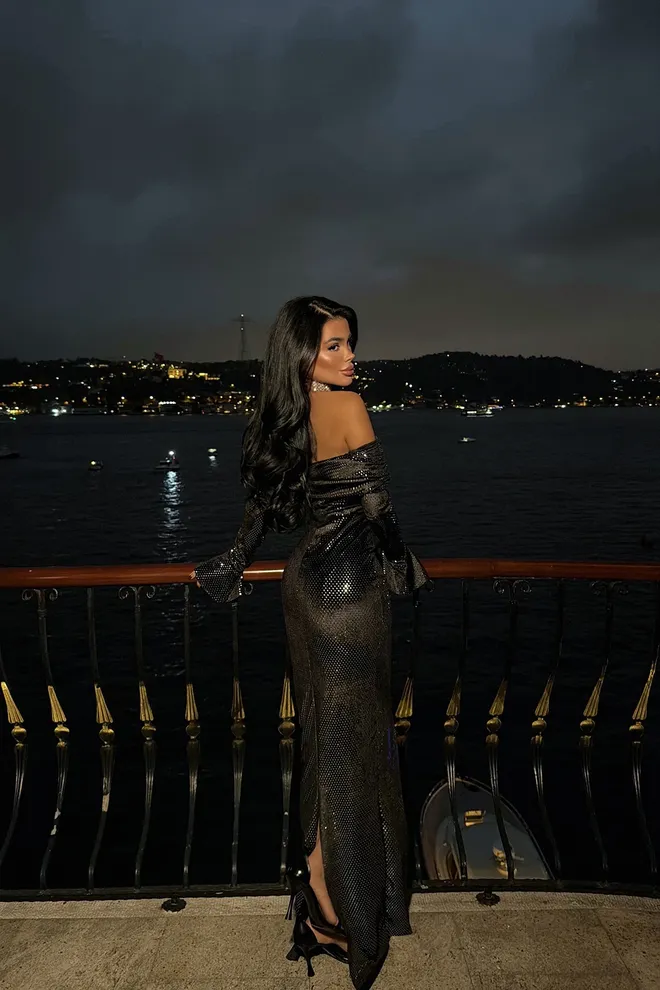 EYYO ATELIER Black Sequined Sheath Dress With Ruffle Long Sleeves Wholesale Clothing Spring