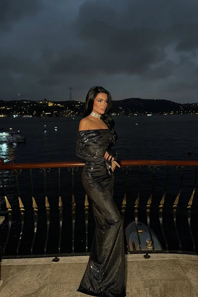 EYYO ATELIER Black Sequined Sheath Dress With Ruffle Long Sleeves Wholesale Clothing Cocktail