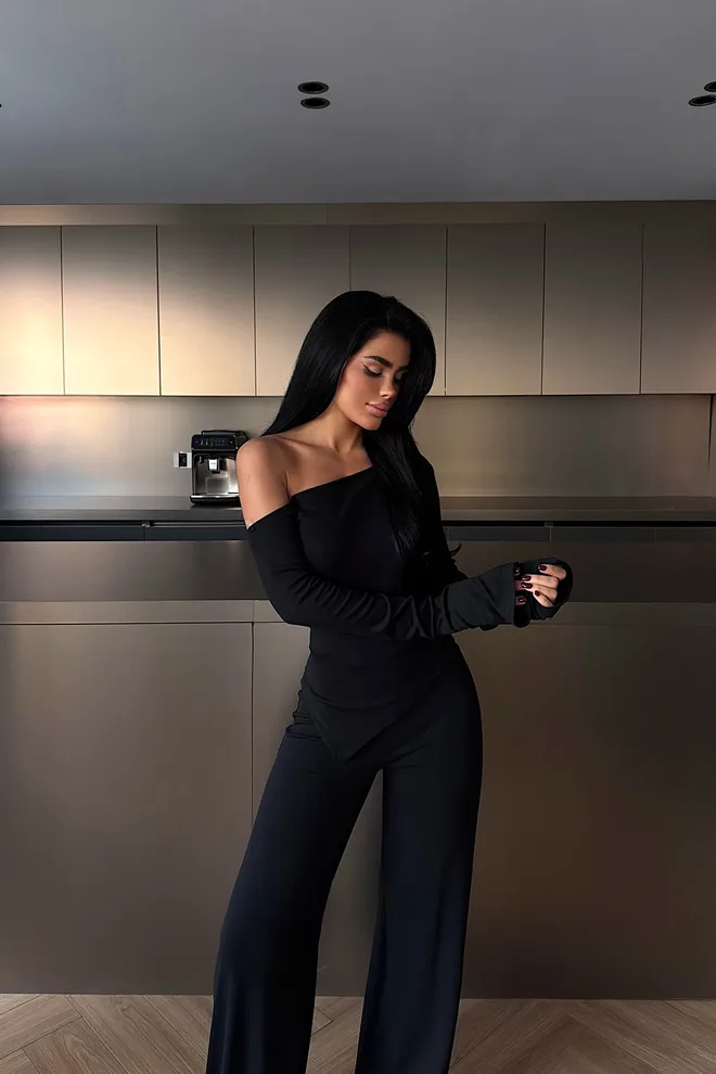 EYYO ATELIER Black Elegant Formal Suit With One Shoulder Neck Wholesale Clothing Work