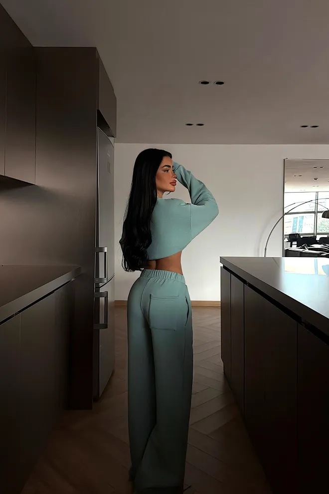 EYYO ATELIER Green Tracksuit With Wide Leg Jogger Pants Wholesale Clothing Spring