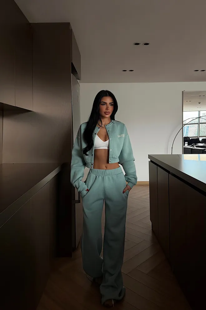 EYYO ATELIER Green Tracksuit With Wide Leg Jogger Pants Wholesale Clothing 1